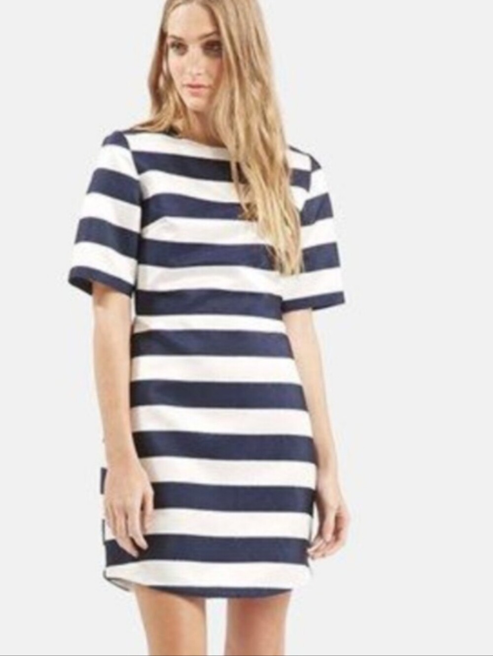 NWOT Jessica Howard Textured Navy Whitw Striped Dress Size 14